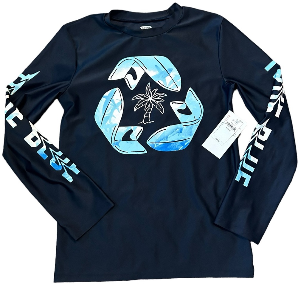 Old Navy Youth Blue Long Sleeve Printed Rash Guard 10/12